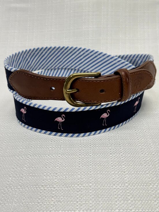 Brooks Brothers Other - Brooks Brothers Flamingo Embroidered Canvas Leather Belt Navy  Stripe Mens 36